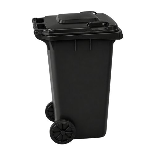 Contentor para lixo 120L preto com tampa e rodas Tonk