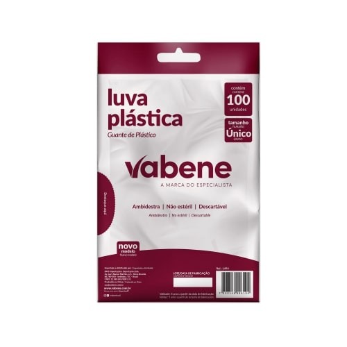 luva plastica descartavel com 100 unidades vabene