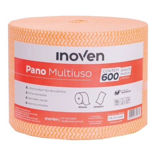 pano multiuso laranja inoven 20cm por 300m 600 panos