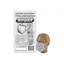 Máscara Descartável Tripla Branca Com 50 Unidades - Bompack