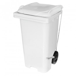 Lixeira Branca 120 Litros com Pedal, Tampa e Roda - JSN
