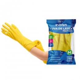 Luva de Limpeza Amarela M Látex 1 Par - Inoven