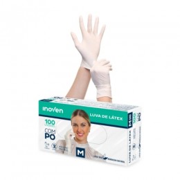 Luva Látex Descartável Com Amido M Com 100 Unidades - Inoven