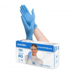 Luva Nitrílica Azul Sem Pó G Com 100 Unidades - Inoven