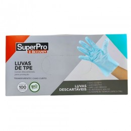 Luva Plástica Descartável TPE Azul SuperPro Tamanho Único com 100 Unidades - Bettanin