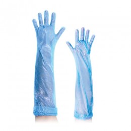 Luva Polietileno Longa Azul 65cm com elástico com 100 unidades - Volk do Brasil