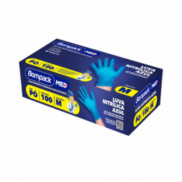 Luva Nitrílica Azul Procedimento Medico sem Pó M Com 100 - Bompack