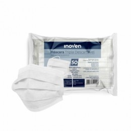 Máscara Descartável Tripla Branca Com 50 Unidades - Inoven