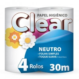Papel Higiênico 4 Rolos 30 Metros Folha Simples - Clear