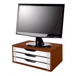 Suporte Monitor 3 Gavetas MDF Tabaco Branco - Souza 
