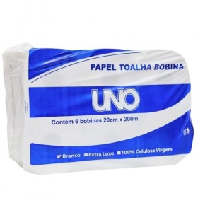 Papel Toalha Bobina 20x200M Branco Com 6 Unidades - UNO