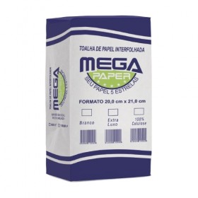 Papel Toalha Inter 20x21 100% Celulose Com 1000 Folhas Branco - Mega Paper