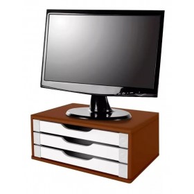 Suporte Monitor 3 Gavetas MDF Tabaco Branco - Souza 