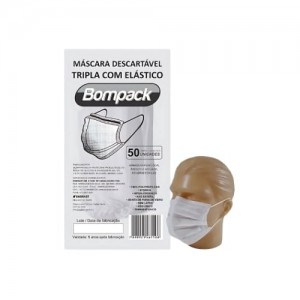 mascara descartavel tripla branca 50 unidades bompack