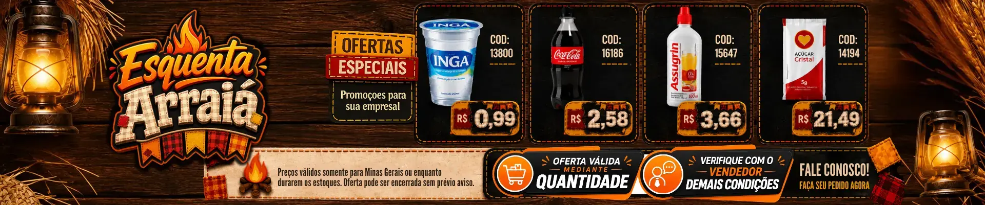 Banner Esquenta Arraiá com ofertas especiais para empresas na Panamericana Distribuidora
